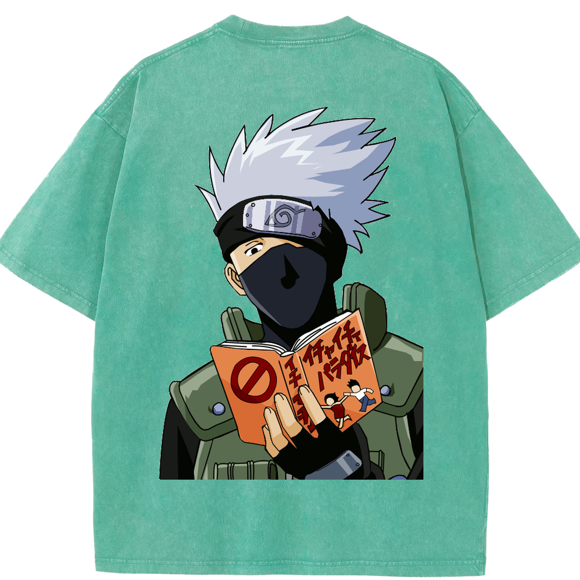 （画像用） NARUTO -ナルト- はたけ カカシ Hatake Kakashi 綿100% ヴィンテージ風 半袖Tシャツ（背面プリント）